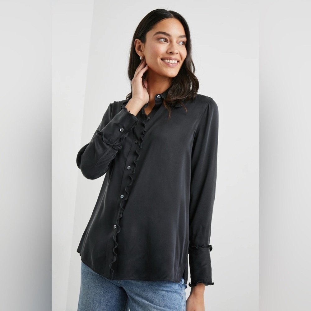 Rails Fia Ruffle Trim Silk Button Up